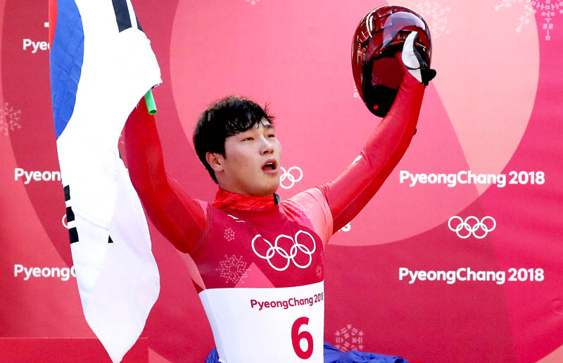 ▲ 2018 평창동계올림픽 남자 스켈레톤 4차 주행 금메달을 차지한 윤성빈.
