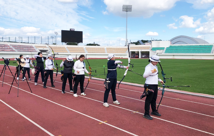 ▲ ‘제103회 전국체육대회’에 출전하는 양궁선수들의 훈련 모습.